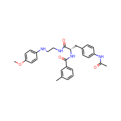 COc1ccc(NCCNC(=O)[C@H](Cc2ccc(NC(C)=O)cc2)NC(=O)c2cccc(C)c2)cc1 ZINC000014971350