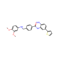 COc1ccc(NCc2ccc(C(=O)Nc3cc(-c4cccs4)ccc3N)cc2)cc1OC ZINC000014023740