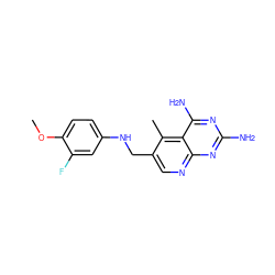 COc1ccc(NCc2cnc3nc(N)nc(N)c3c2C)cc1F ZINC000005891479