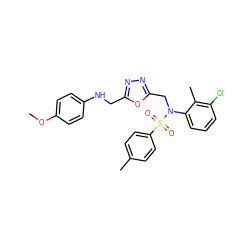 COc1ccc(NCc2nnc(CN(c3cccc(Cl)c3C)S(=O)(=O)c3ccc(C)cc3)o2)cc1 ZINC000028823398