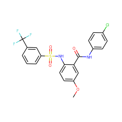 COc1ccc(NS(=O)(=O)c2cccc(C(F)(F)F)c2)c(C(=O)Nc2ccc(Cl)cc2)c1 ZINC000034037950