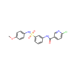 COc1ccc(NS(=O)(=O)c2cccc(NC(=O)c3ccc(Cl)nc3)c2)cc1 ZINC000009612539