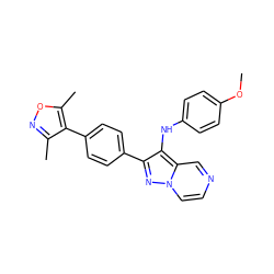 COc1ccc(Nc2c(-c3ccc(-c4c(C)noc4C)cc3)nn3ccncc23)cc1 ZINC000299836144