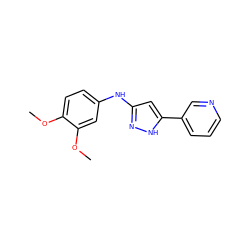 COc1ccc(Nc2cc(-c3cccnc3)[nH]n2)cc1OC ZINC000045495925