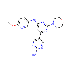 COc1ccc(Nc2cc(-c3cnc(N)nc3)nc(N3CCOCC3)n2)cn1 ZINC000043154043