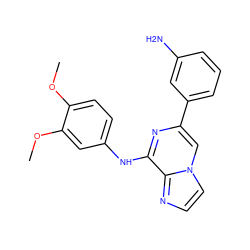 COc1ccc(Nc2nc(-c3cccc(N)c3)cn3ccnc23)cc1OC ZINC000147420916