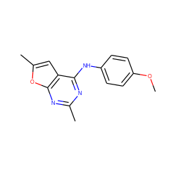 COc1ccc(Nc2nc(C)nc3oc(C)cc23)cc1 ZINC000169326742