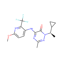 COc1ccc(Nc2nc(C)nn([C@H](C)C3CC3)c2=O)c(C(F)(F)F)n1 ZINC000049045955