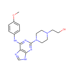 COc1ccc(Nc2nc(N3CCN(CCO)CC3)nc3[nH]cnc23)cc1 ZINC000053312825