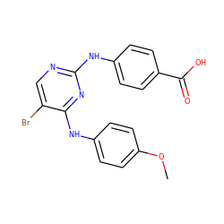 COc1ccc(Nc2nc(Nc3ccc(C(=O)O)cc3)ncc2Br)cc1 ZINC000013560307