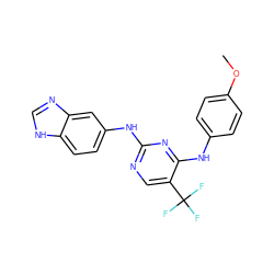 COc1ccc(Nc2nc(Nc3ccc4[nH]cnc4c3)ncc2C(F)(F)F)cc1 ZINC000028522982