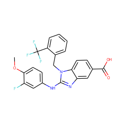 COc1ccc(Nc2nc3cc(C(=O)O)ccc3n2Cc2ccccc2C(F)(F)F)cc1F ZINC000043059113