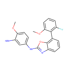 COc1ccc(Nc2nc3cccc(-c4c(F)cccc4OC)c3o2)cc1N ZINC000169326841