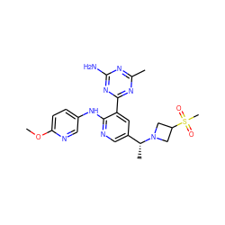 COc1ccc(Nc2ncc([C@@H](C)N3CC(S(C)(=O)=O)C3)cc2-c2nc(C)nc(N)n2)cn1 ZINC000113238095