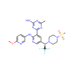 COc1ccc(Nc2ncc([C@@H](N3CCN(S(C)(=O)=O)CC3)C(F)(F)F)cc2-c2nc(C)nc(N)n2)cn1 ZINC000113157102