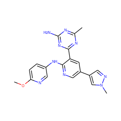 COc1ccc(Nc2ncc(-c3cnn(C)c3)cc2-c2nc(C)nc(N)n2)cn1 ZINC000095552542