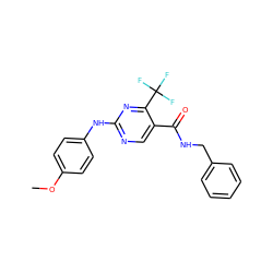 COc1ccc(Nc2ncc(C(=O)NCc3ccccc3)c(C(F)(F)F)n2)cc1 ZINC000028645235