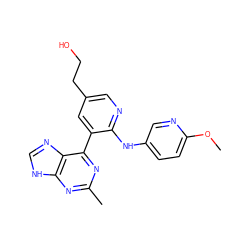 COc1ccc(Nc2ncc(CCO)cc2-c2nc(C)nc3[nH]cnc23)cn1 ZINC000113153078