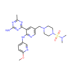 COc1ccc(Nc2ncc(CN3CCN(S(=O)(=O)N(C)C)CC3)cc2-c2nc(C)nc(N)n2)cn1 ZINC000095555317