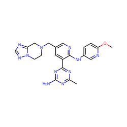 COc1ccc(Nc2ncc(CN3CCn4ncnc4C3)cc2-c2nc(C)nc(N)n2)cn1 ZINC000113236324