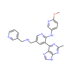 COc1ccc(Nc2ncc(CNCc3cccnc3)cc2-c2nc(C)nc3[nH]cnc23)cn1 ZINC000113151725