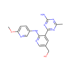 COc1ccc(Nc2ncc(CO)cc2-c2nc(C)nc(N)n2)cn1 ZINC000095557166