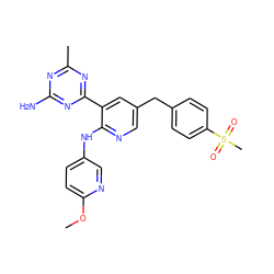 COc1ccc(Nc2ncc(Cc3ccc(S(C)(=O)=O)cc3)cc2-c2nc(C)nc(N)n2)cn1 ZINC000095557200