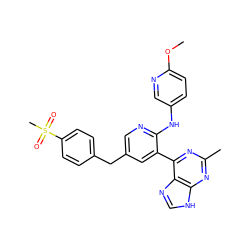 COc1ccc(Nc2ncc(Cc3ccc(S(C)(=O)=O)cc3)cc2-c2nc(C)nc3[nH]cnc23)cn1 ZINC000113150457