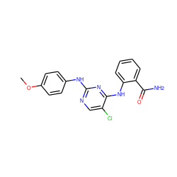 COc1ccc(Nc2ncc(Cl)c(Nc3ccccc3C(N)=O)n2)cc1 ZINC000169330404