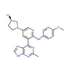 COc1ccc(Nc2ncc(N3CC[C@@H](O)C3)cc2-c2nc(C)nc3[nH]cnc23)cn1 ZINC000113151504