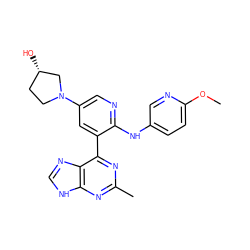 COc1ccc(Nc2ncc(N3CC[C@H](O)C3)cc2-c2nc(C)nc3[nH]cnc23)cn1 ZINC000113151506