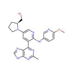 COc1ccc(Nc2ncc(N3CCC[C@H]3CO)cc2-c2nc(C)nc3[nH]cnc23)cn1 ZINC000113149935