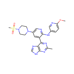 COc1ccc(Nc2ncc(N3CCN(S(C)(=O)=O)CC3)cc2-c2nc(C)nc3[nH]cnc23)cn1 ZINC000113153348