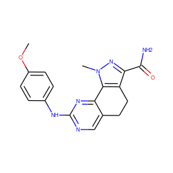 COc1ccc(Nc2ncc3c(n2)-c2c(c(C(N)=O)nn2C)CC3)cc1 ZINC000049112141