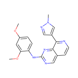 COc1ccc(Nc2ncc3ccnc(-c4cnn(C)c4)c3n2)c(OC)c1 ZINC000584905042