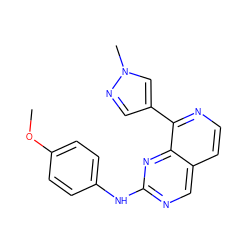 COc1ccc(Nc2ncc3ccnc(-c4cnn(C)c4)c3n2)cc1 ZINC000653826109