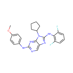 COc1ccc(Nc2ncc3nc(Nc4c(F)cccc4F)n(C4CCCC4)c3n2)cc1 ZINC000073198490