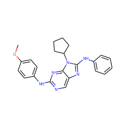 COc1ccc(Nc2ncc3nc(Nc4ccccc4)n(C4CCCC4)c3n2)cc1 ZINC000082150457