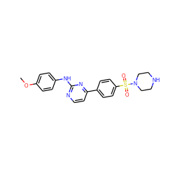 COc1ccc(Nc2nccc(-c3ccc(S(=O)(=O)N4CCNCC4)cc3)n2)cc1 ZINC000013588908