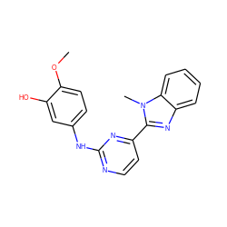 COc1ccc(Nc2nccc(-c3nc4ccccc4n3C)n2)cc1O ZINC000084711113