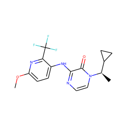 COc1ccc(Nc2nccn([C@H](C)C3CC3)c2=O)c(C(F)(F)F)n1 ZINC000042923283