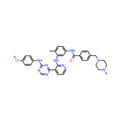 COc1ccc(Nc2ncnc(-c3cccnc3Nc3cc(NC(=O)c4ccc(CN5CCN(C)CC5)cc4)ccc3C)n2)cc1 ZINC000039260281