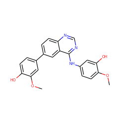 COc1ccc(Nc2ncnc3ccc(-c4ccc(O)c(OC)c4)cc23)cc1O ZINC000143096734