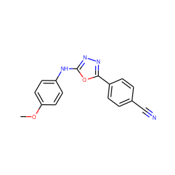 COc1ccc(Nc2nnc(-c3ccc(C#N)cc3)o2)cc1 ZINC000066260262