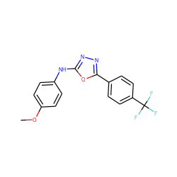 COc1ccc(Nc2nnc(-c3ccc(C(F)(F)F)cc3)o2)cc1 ZINC000066260192