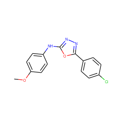 COc1ccc(Nc2nnc(-c3ccc(Cl)cc3)o2)cc1 ZINC000066260137