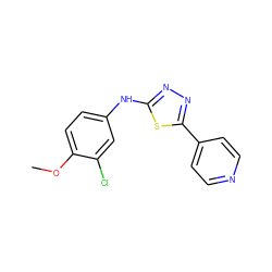 COc1ccc(Nc2nnc(-c3ccncc3)s2)cc1Cl ZINC000004751261