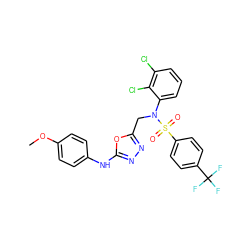 COc1ccc(Nc2nnc(CN(c3cccc(Cl)c3Cl)S(=O)(=O)c3ccc(C(F)(F)F)cc3)o2)cc1 ZINC000028823394