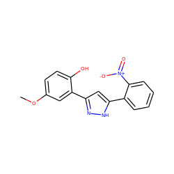 COc1ccc(O)c(-c2cc(-c3ccccc3[N+](=O)[O-])[nH]n2)c1 ZINC000013126648