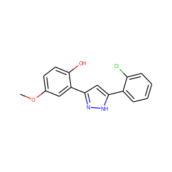 COc1ccc(O)c(-c2cc(-c3ccccc3Cl)[nH]n2)c1 ZINC000013126628